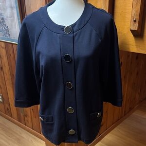 Dialogue Size Large L Navy Blazer with Metallic Buttons 3/4 sleeves